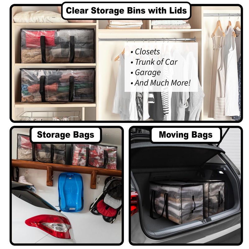 ClearSpace Heavy Duty Moving Bags or Storage Bags â€“ Clear Storage Bins with Lids, Large Moving Boxes with Backpack Straps & Zippers â€“ Packing Bags & Moving Supplies for College Dorm- 8 Pack - Image 2