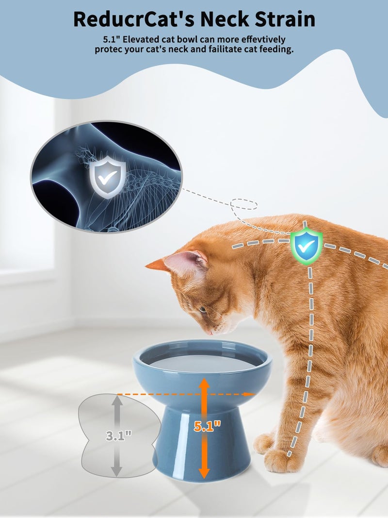 LoeJan Elevated Cat Food and Water Bowls Set, Extra Wide and Raised Ceramic Feeder, Anti-Vomit Whisker-Free Pressure Feeding Bowl for Kittens Adult Small Dogs (Deep Blue) - Image 3