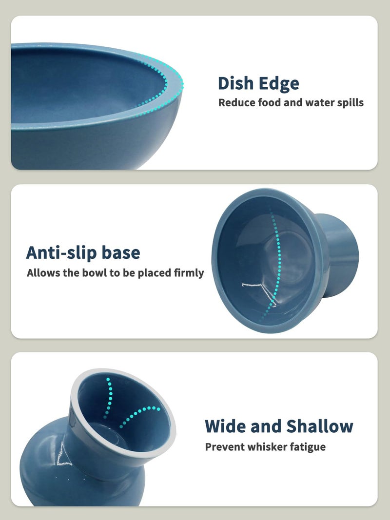 LoeJan Elevated Cat Food and Water Bowls Set, Extra Wide and Raised Ceramic Feeder, Anti-Vomit Whisker-Free Pressure Feeding Bowl for Kittens Adult Small Dogs (Deep Blue) - Image 4