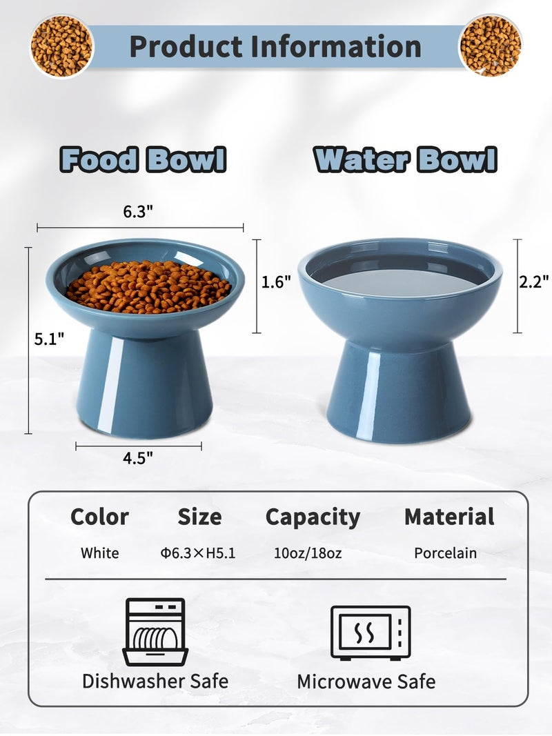 LoeJan Elevated Cat Food and Water Bowls Set, Extra Wide and Raised Ceramic Feeder, Anti-Vomit Whisker-Free Pressure Feeding Bowl for Kittens Adult Small Dogs (Deep Blue) - Image 2