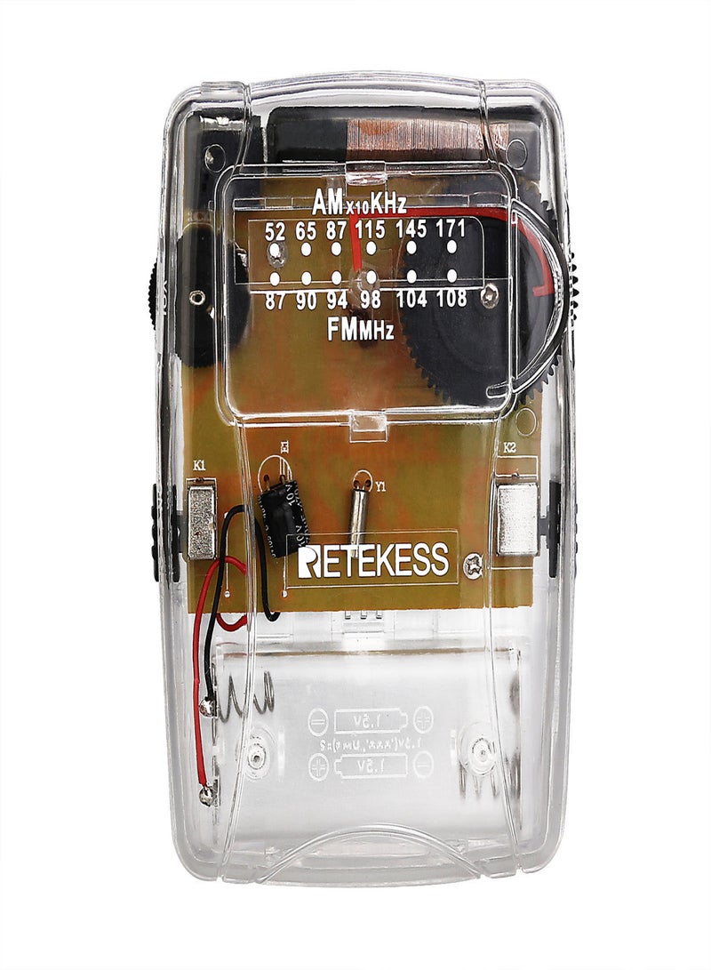 Retekess TR624 Transparent Portable Radio AM / FM Pointer Tuning Mini Pocket Radio with Earphone  - Image 1