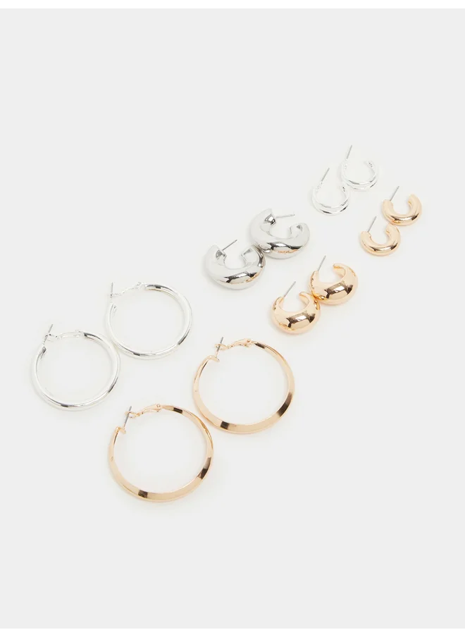 ستايلي Styli Set of 6 - Plain Hoop and Half-Hoop Earrings