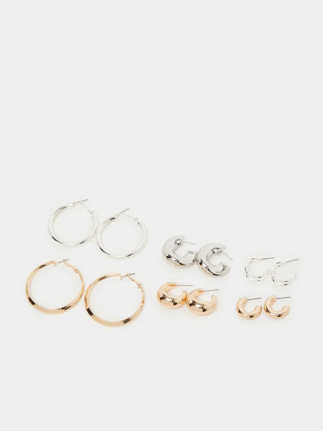Styli Styli Set of 6 - Plain Hoop and Half-Hoop Earrings