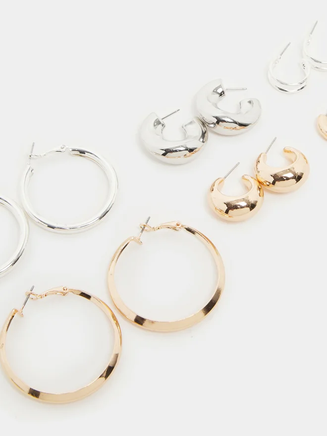 Styli Styli Set of 6 - Plain Hoop and Half-Hoop Earrings