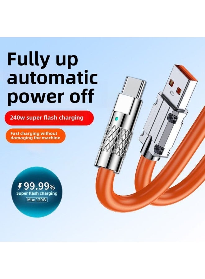 USB Cable Android Rotating With Light 500W Flash Charging Data Cable Bold Fast Charging For Huawei OPPO Glory-Color:240w Direct Plug Luminous Zinc Alloy [orange] Type-c- 2.05m Special Grade Copper Core - Durable And Will Not Damage The Machine  - Image 1