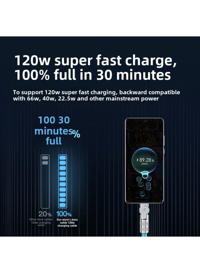 USB Cable Android Rotating With Light 500W Flash Charging Data Cable Bold Fast Charging For Huawei OPPO Glory-Color:240w Direct Plug Luminous Zinc Alloy [orange] Type-c- 2.05m Special Grade Copper Core - Durable And Will Not Damage The Machine  - Image 4