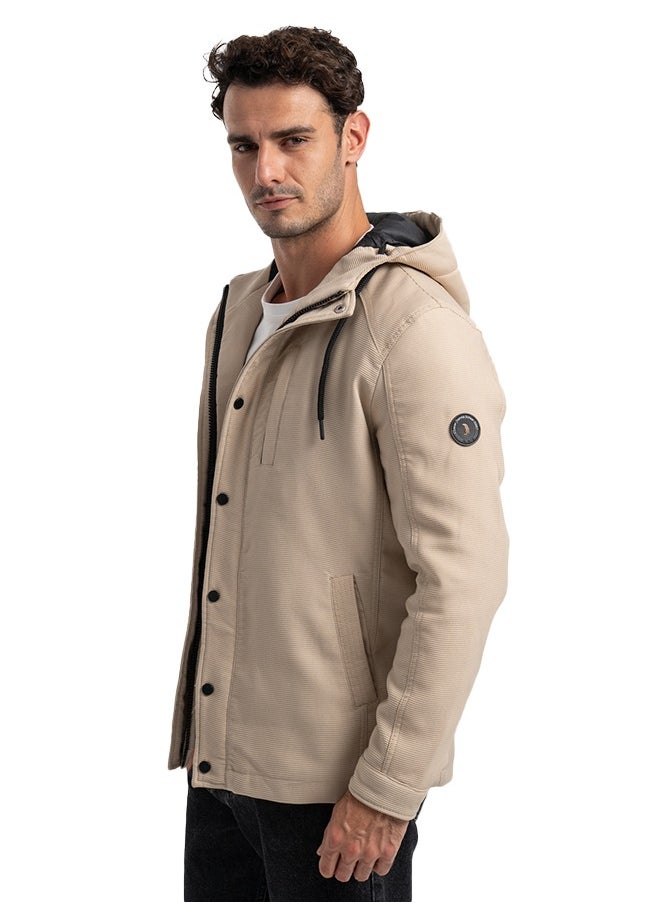 clever Men's Gabardine Jacket - With Collar Water Proof- Beige  - Image 2