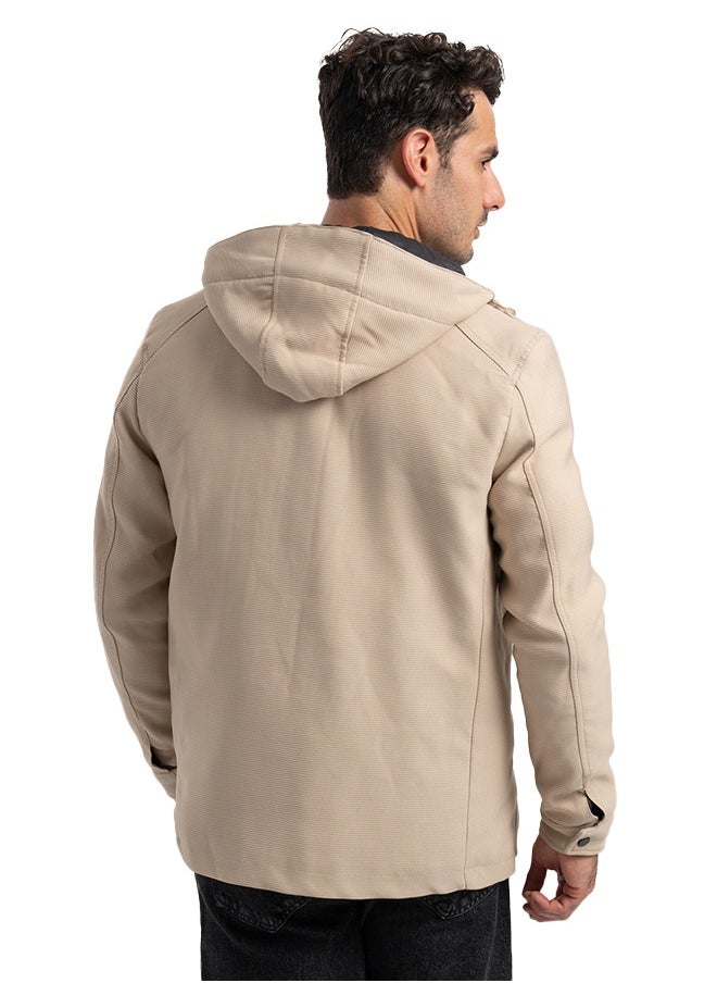clever Men's Gabardine Jacket - With Collar Water Proof- Beige  - Image 3