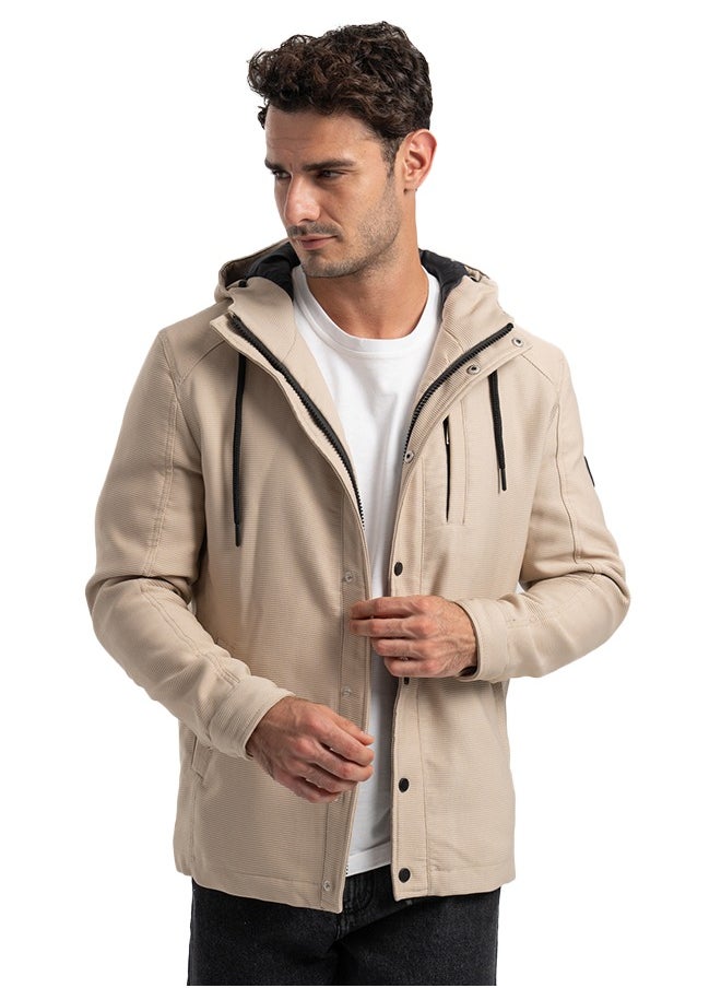 clever Men's Gabardine Jacket - With Collar Water Proof- Beige  - Image 1