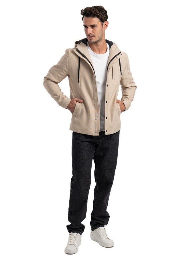 clever Men's Gabardine Jacket - With Collar Water Proof- Beige  - Image 4