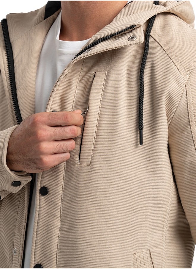 clever Men's Gabardine Jacket - With Collar Water Proof- Beige  - Image 5