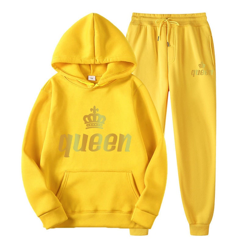 Couples Hoodie  Sweatpants Set Autumn Yellow-queen 