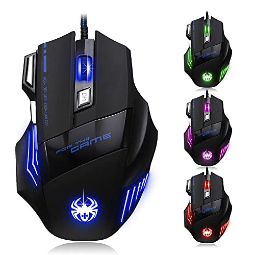 AFUNTA Zelotes Ergonomic 7200 DPI LED Optical Wired Gaming Mouse Mice 7 Buttons Compatible Mac Pro Gamer PC Laptop Desktop Notebook-Black Black(T80) - Image 1