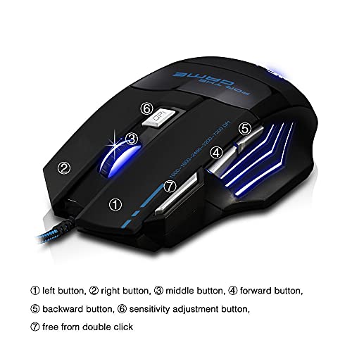 AFUNTA Zelotes Ergonomic 7200 DPI LED Optical Wired Gaming Mouse Mice 7 Buttons Compatible Mac Pro Gamer PC Laptop Desktop Notebook-Black Black(T80) - Image 2