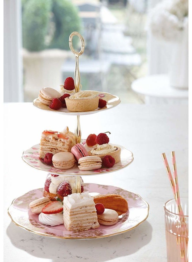 ROYAL ALBERT 100 Years 3 Tier Cakestand Bouquet Golden Rose Blue, Bone China, Multi-Colour, 27.5 x 27.5 x 6 cm - Image 3