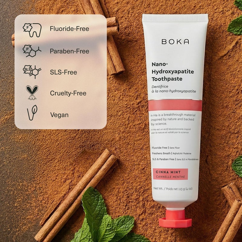 Boka Fluoride Free Toothpaste, Nano Hydroxyapatite Toothpaste, Appropriate for Sensitive Teeth - for Adult Oral Care - Cinnamon Mint Flavor, 4 Fl Oz 1Pk US Manufactured - Image 4