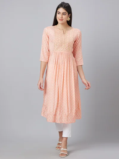 globus Women Geometric Printed Sequinned A-Line Kurta
