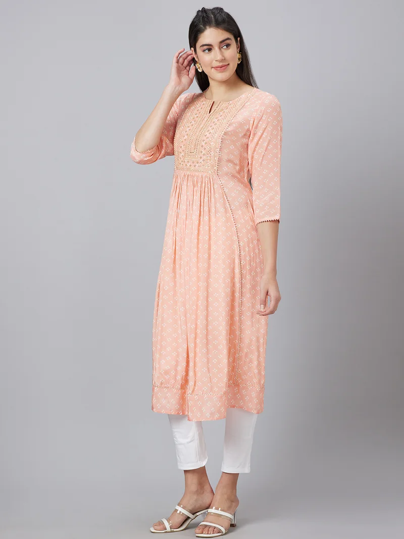 globus Women Geometric Printed Sequinned A-Line Kurta