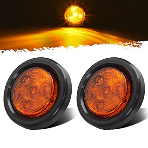 Partsam 2pcs [DOT Approved] 2" Round Amber 4 Led Clearance Marker Light for Utility Trailer Truck,w/Plug & Grommet - Image 1