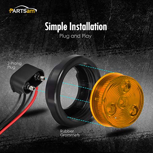 Partsam 2pcs [DOT Approved] 2" Round Amber 4 Led Clearance Marker Light for Utility Trailer Truck,w/Plug & Grommet - Image 5