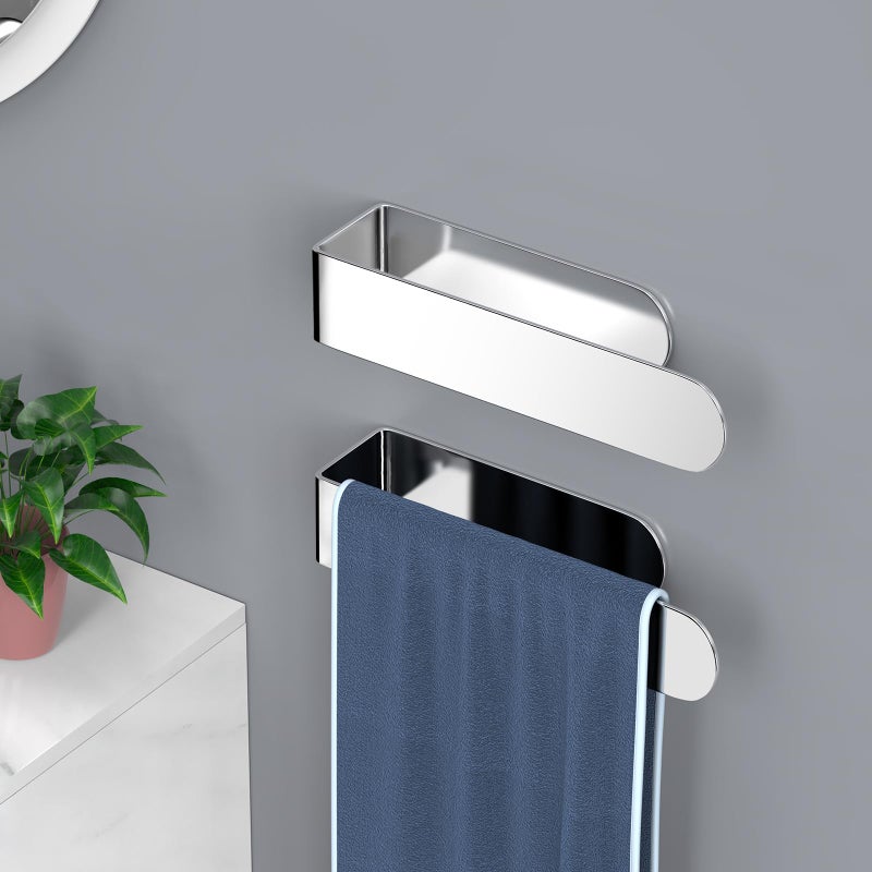 HUFEEOH 2 Pack Adhesive Hand Towel Holder  Sticky Towel Bar Towel Holder Wall Mounted  Stainless Steel Kitchen Towel Holder Hand Towel Rack for Bahtroom Hotel RV Kitchen (Polished Silver) - Image 2