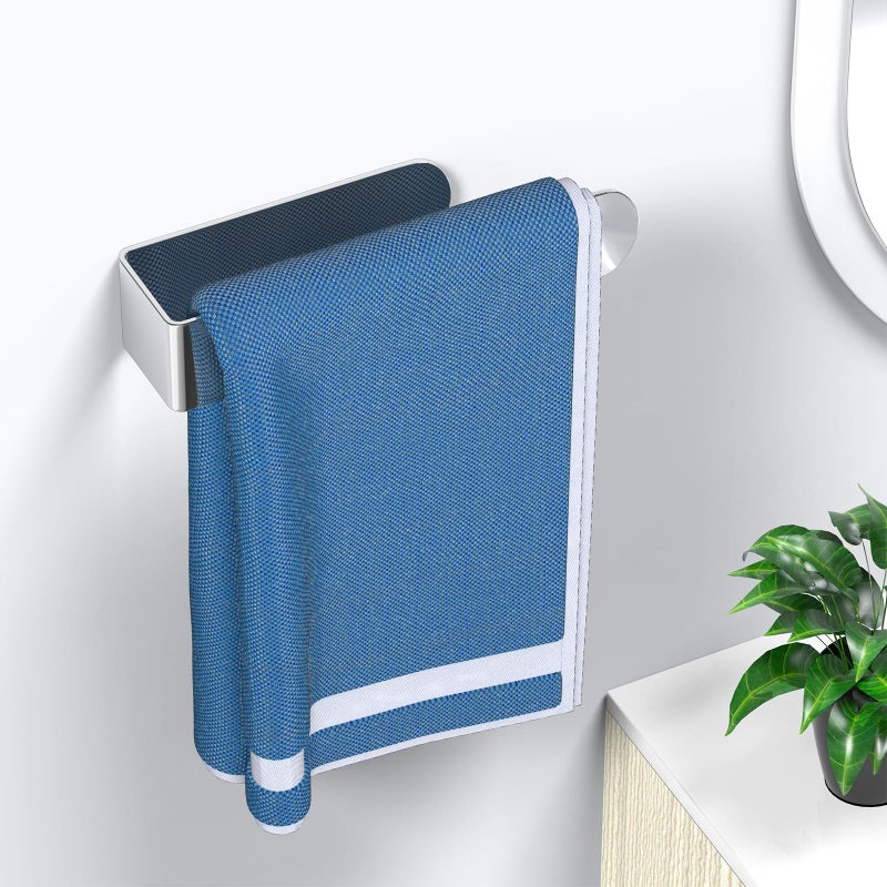 HUFEEOH 2 Pack Adhesive Hand Towel Holder  Sticky Towel Bar Towel Holder Wall Mounted  Stainless Steel Kitchen Towel Holder Hand Towel Rack for Bahtroom Hotel RV Kitchen (Polished Silver) - Image 4