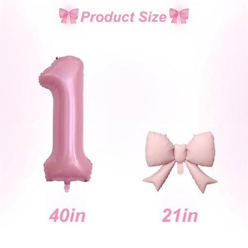 PRELITER 40 Inch Pink Number Balloons 21 Inch Pink Bow Balloons Pink 1 Balloon for One Year Old Birthday Decorations Party Decorations - Image 5
