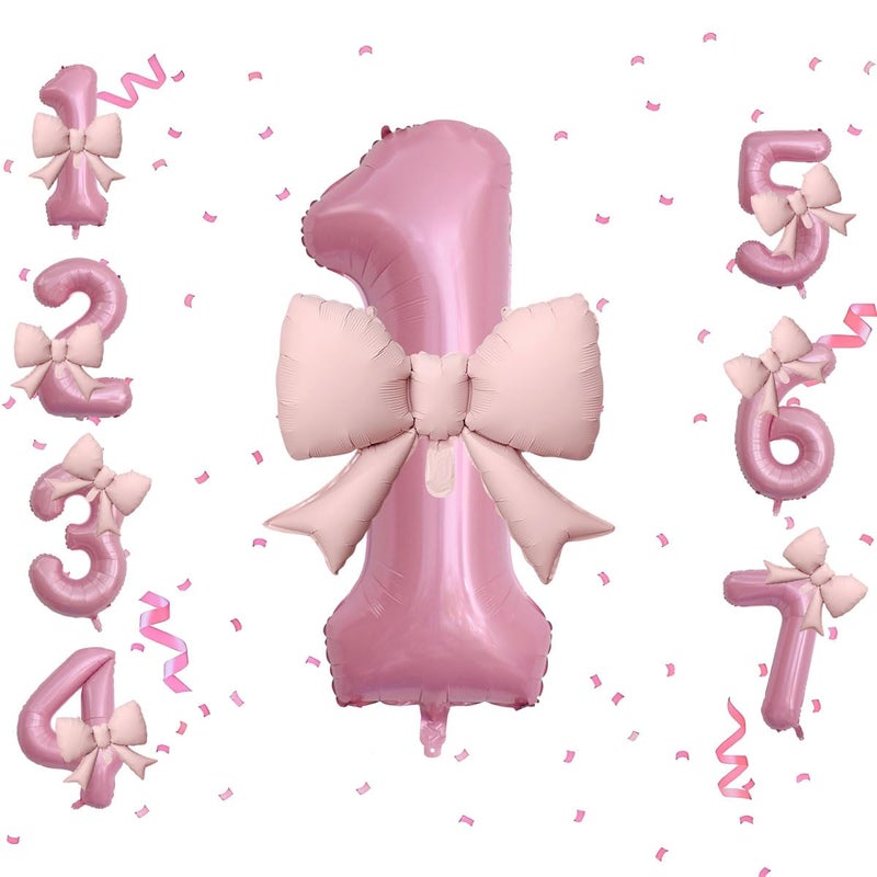 PRELITER 40 Inch Pink Number Balloons 21 Inch Pink Bow Balloons Pink 1 Balloon for One Year Old Birthday Decorations Party Decorations - Image 3
