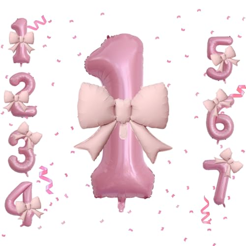 PRELITER 40 Inch Pink Number Balloons 21 Inch Pink Bow Balloons Pink 1 Balloon for One Year Old Birthday Decorations Party Decorations - Image 1