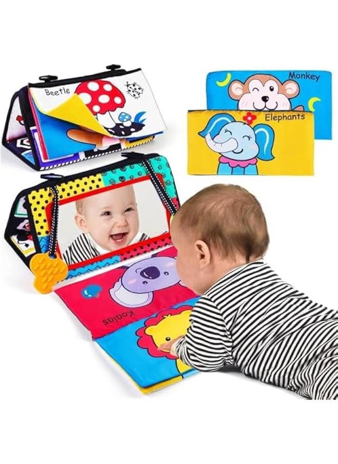 TRASSLE Tummy Time Mirror Infant Toys 0-3 Months Brain Developmental Baby Mirror Tummy Time Toys with Cloth Book&Teethers,High Contrast Black and White Baby Toys 4 6 9 12 Month Toy  - Image 1