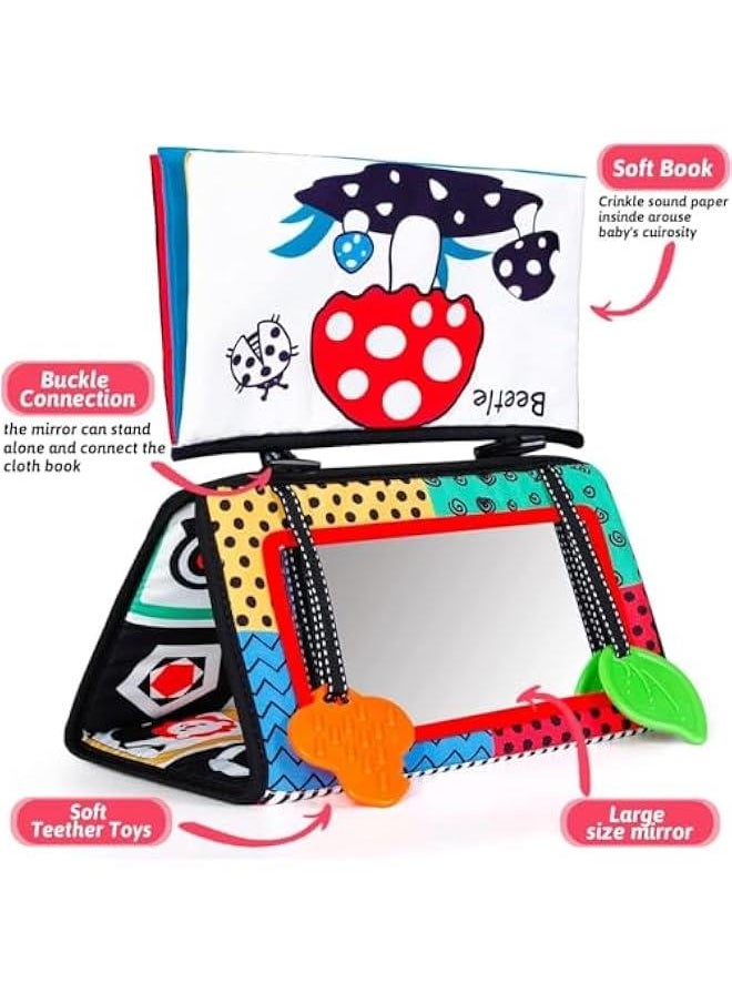 TRASSLE Tummy Time Mirror Infant Toys 0-3 Months Brain Developmental Baby Mirror Tummy Time Toys with Cloth Book&Teethers,High Contrast Black and White Baby Toys 4 6 9 12 Month Toy  - Image 3