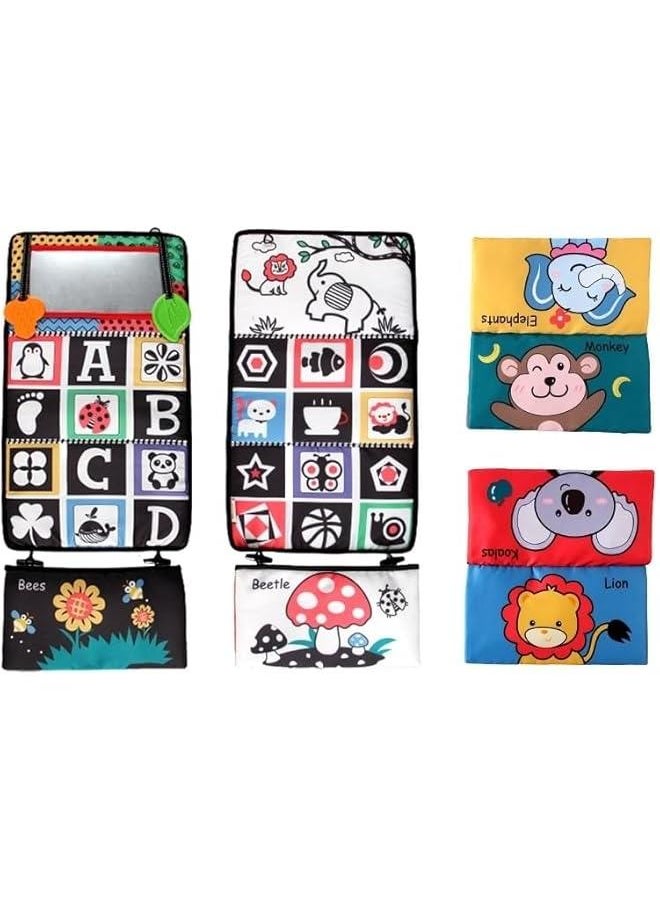 TRASSLE Tummy Time Mirror Infant Toys 0-3 Months Brain Developmental Baby Mirror Tummy Time Toys with Cloth Book&Teethers,High Contrast Black and White Baby Toys 4 6 9 12 Month Toy  - Image 2