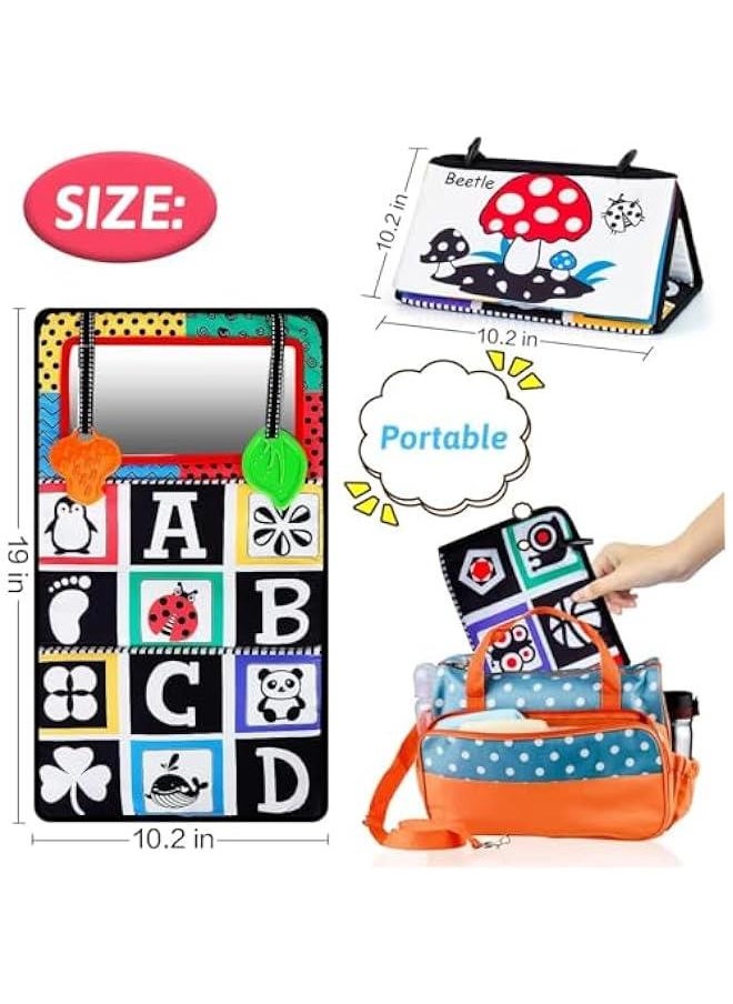 TRASSLE Tummy Time Mirror Infant Toys 0-3 Months Brain Developmental Baby Mirror Tummy Time Toys with Cloth Book&Teethers,High Contrast Black and White Baby Toys 4 6 9 12 Month Toy  - Image 5