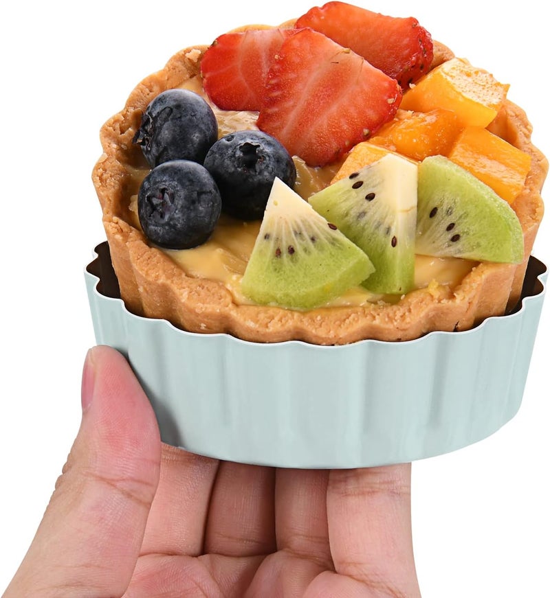 CGGYYZ Mini Round Tart Pan with Removable Bottom, Nonstick Mini Pie Pans for Baking, Carbon Steel Quiche Pan Set for Cupcake Muffin Cakes and Desserts, Including 6 Tart Pan and 1 Tart Tamper (Green) - Image 3