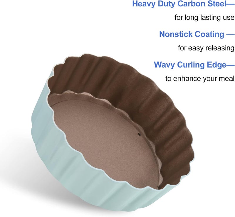 CGGYYZ Mini Round Tart Pan with Removable Bottom, Nonstick Mini Pie Pans for Baking, Carbon Steel Quiche Pan Set for Cupcake Muffin Cakes and Desserts, Including 6 Tart Pan and 1 Tart Tamper (Green) - Image 2