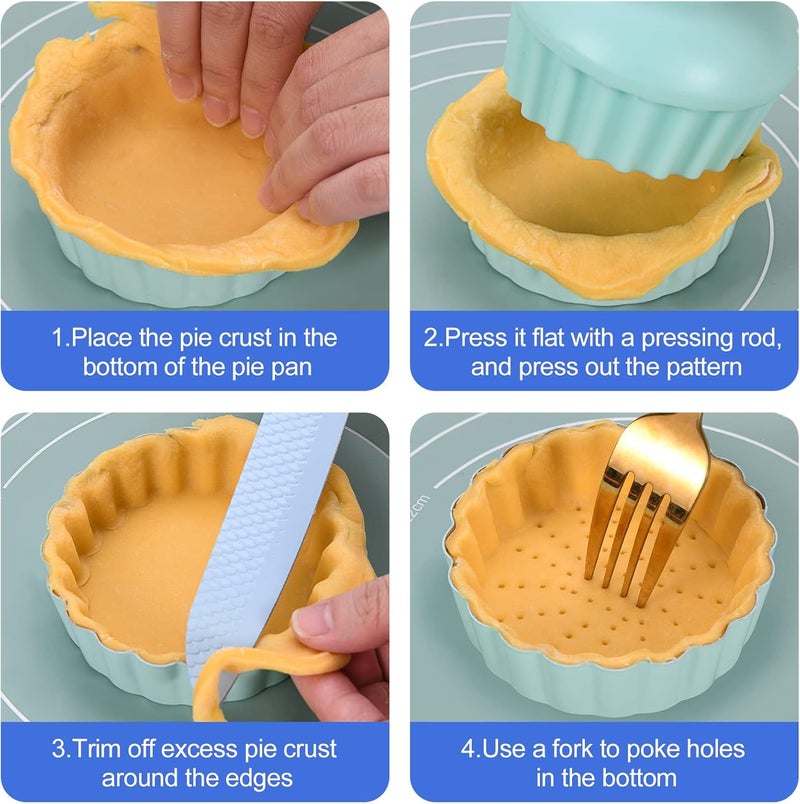 CGGYYZ Mini Round Tart Pan with Removable Bottom, Nonstick Mini Pie Pans for Baking, Carbon Steel Quiche Pan Set for Cupcake Muffin Cakes and Desserts, Including 6 Tart Pan and 1 Tart Tamper (Green) - Image 5