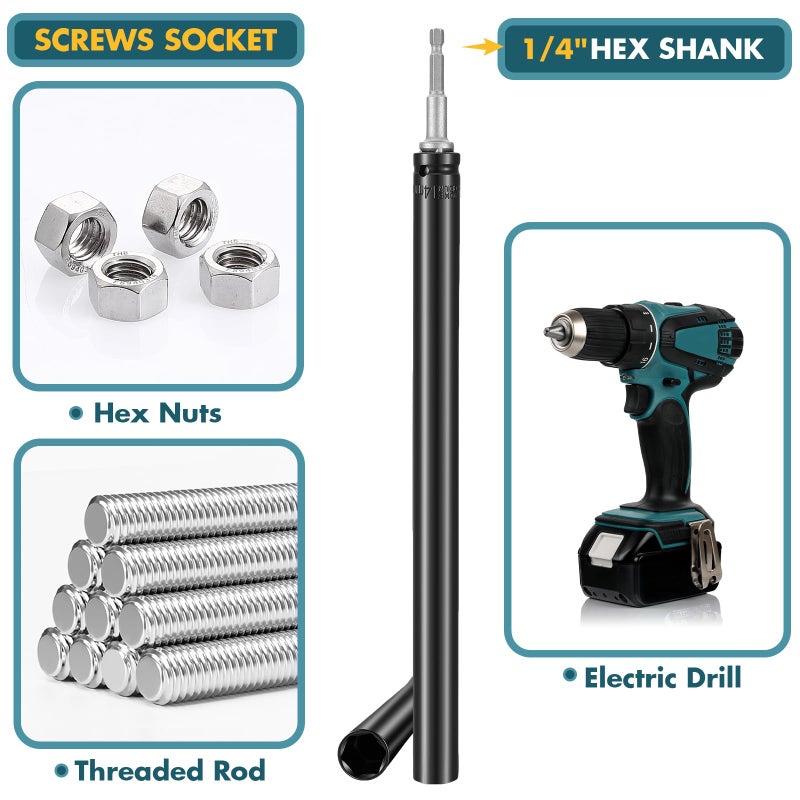 Blulu 9/16"(14mm) Power Nut Driver, Nut Runner Hollow Socket with 1/4" Hex Shank, Fit Long Bolts and Ductwork for Overhead Fastening Applications Operations(1 Pack, 10 Inch) - Image 4