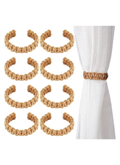 Braided Adjustable Curtain Holdbacks, Flexible Rope Tie Farmhouse Rustic Design, Handmade Tiebacks for Home Decorations, 8 Pack