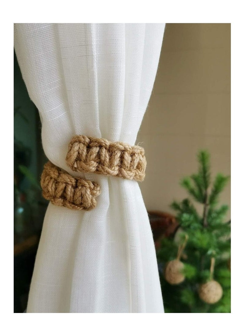 Braided Adjustable Curtain Holdbacks, Flexible Rope Tie Farmhouse Rustic Design, Handmade Tiebacks for Home Decorations, 8 Pack