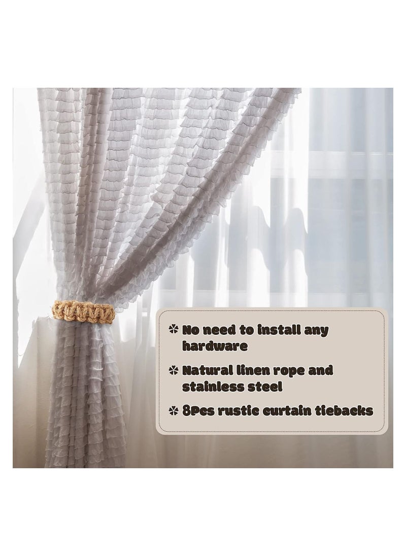 Braided Adjustable Curtain Holdbacks, Flexible Rope Tie Farmhouse Rustic Design, Handmade Tiebacks for Home Decorations, 8 Pack