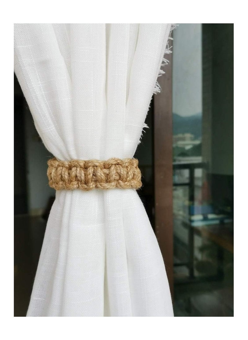 Braided Adjustable Curtain Holdbacks, Flexible Rope Tie Farmhouse Rustic Design, Handmade Tiebacks for Home Decorations, 8 Pack
