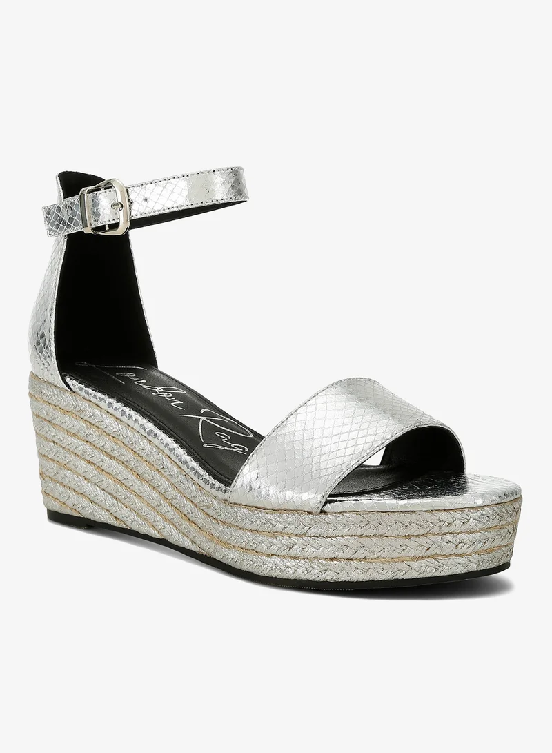 London Rag silver Faux Leather Snake Wedge Espadrilles in Silver for Women | Best Price UAE