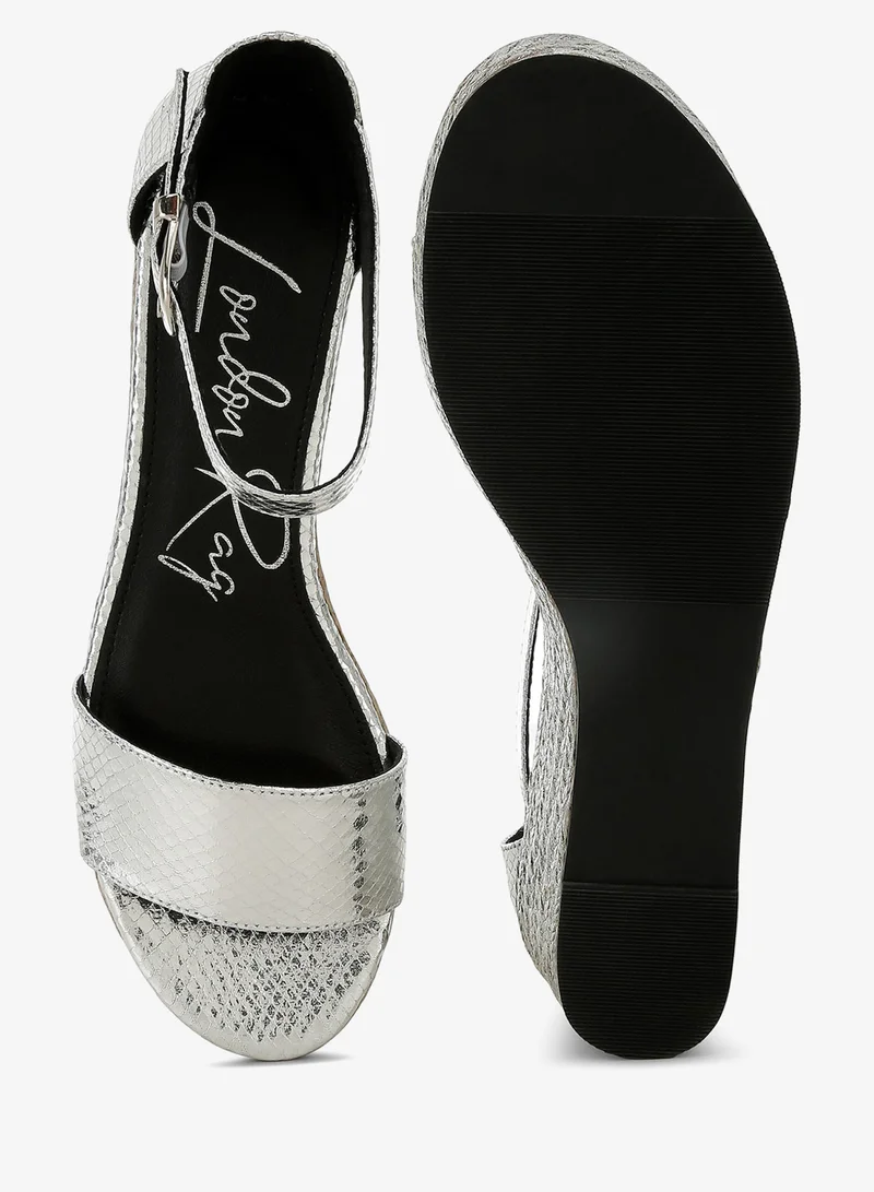 London Rag silver Faux Leather Snake Wedge Espadrilles in Silver for Women | Best Price UAE