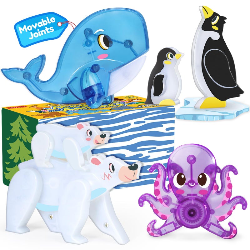 Oriate Magnet Arctic Animals for Magnetic Tiles, 6pcs Movable Joints Zoo Animals for Magnetic Blocks, Animal Toys Compatible with Magnetic Tiles, Educational Magnetic Building Tiles for Kids - Image 1