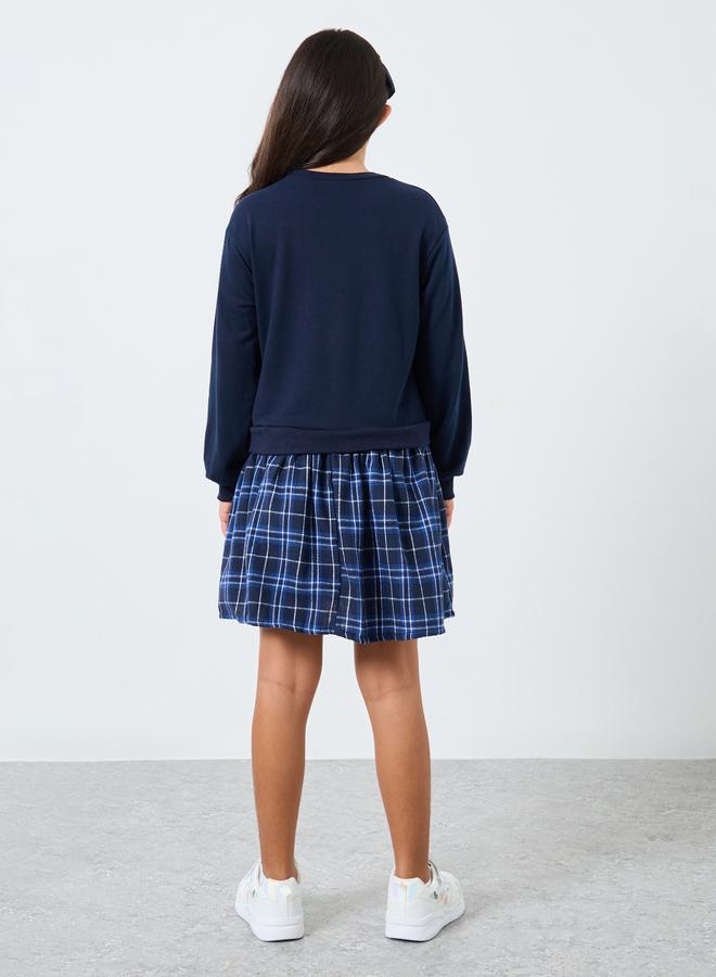 Styli Teen Navy Blue Varsity Sweatshirt Dress - Image 4