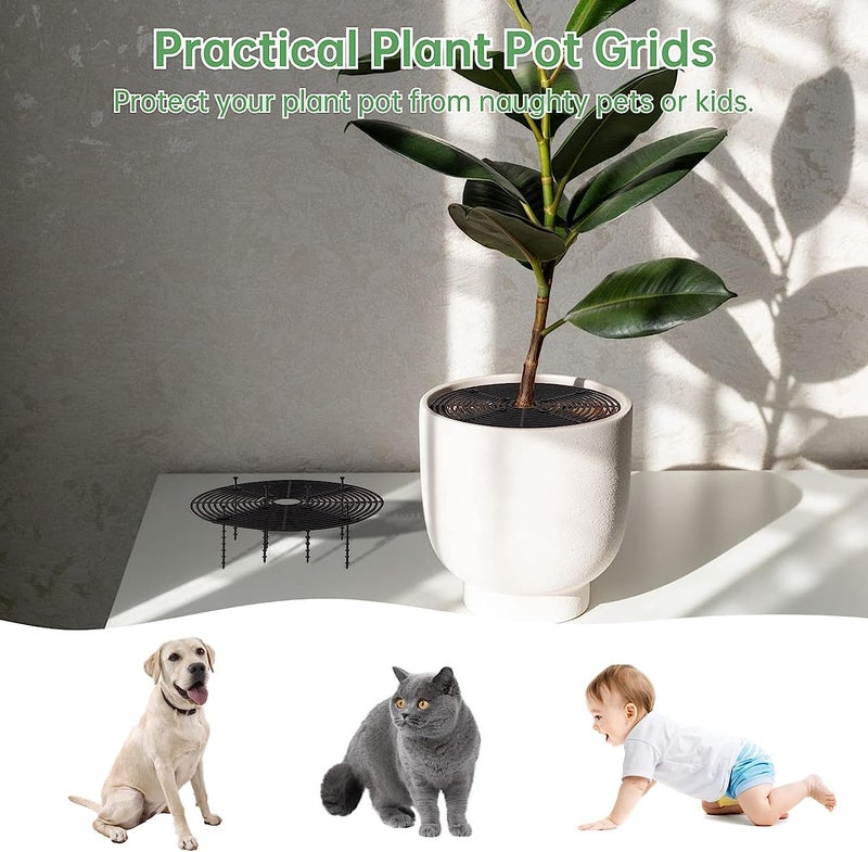 Excefore 3Pcs Plant Pot Grids, 11.8in Cuttable Grid Flower Pot Covers with 24 Stakes, ABS Plant Flower Protectors, Pets Digging Stoppers for Indoor Outdoor Plants - Image 2