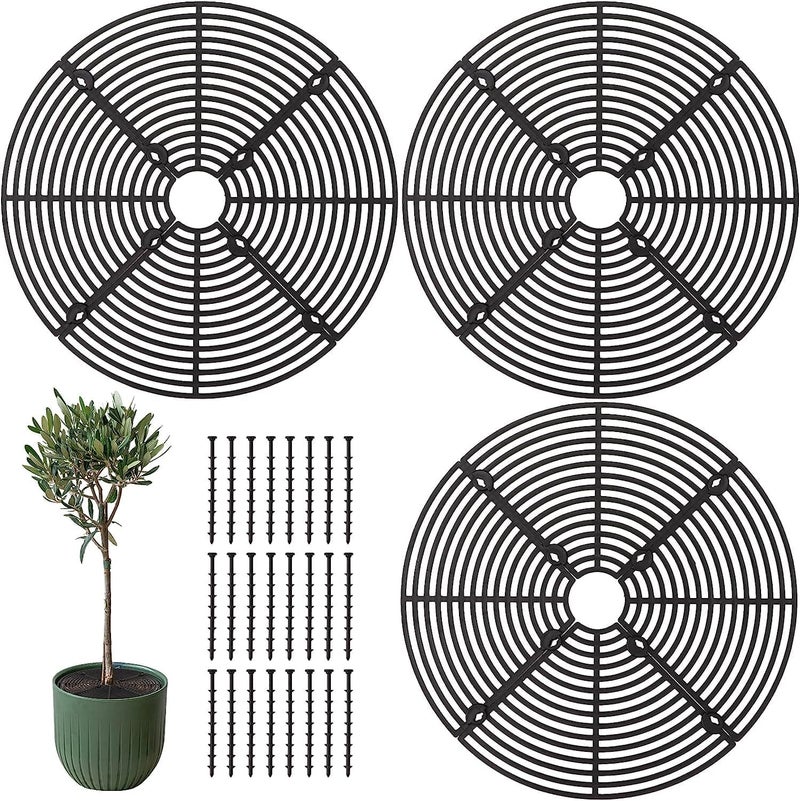 Excefore 3Pcs Plant Pot Grids, 11.8in Cuttable Grid Flower Pot Covers with 24 Stakes, ABS Plant Flower Protectors, Pets Digging Stoppers for Indoor Outdoor Plants - Image 1