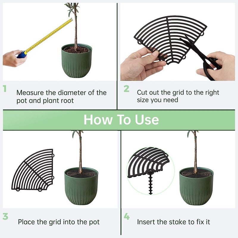 Excefore 3Pcs Plant Pot Grids, 11.8in Cuttable Grid Flower Pot Covers with 24 Stakes, ABS Plant Flower Protectors, Pets Digging Stoppers for Indoor Outdoor Plants - Image 5