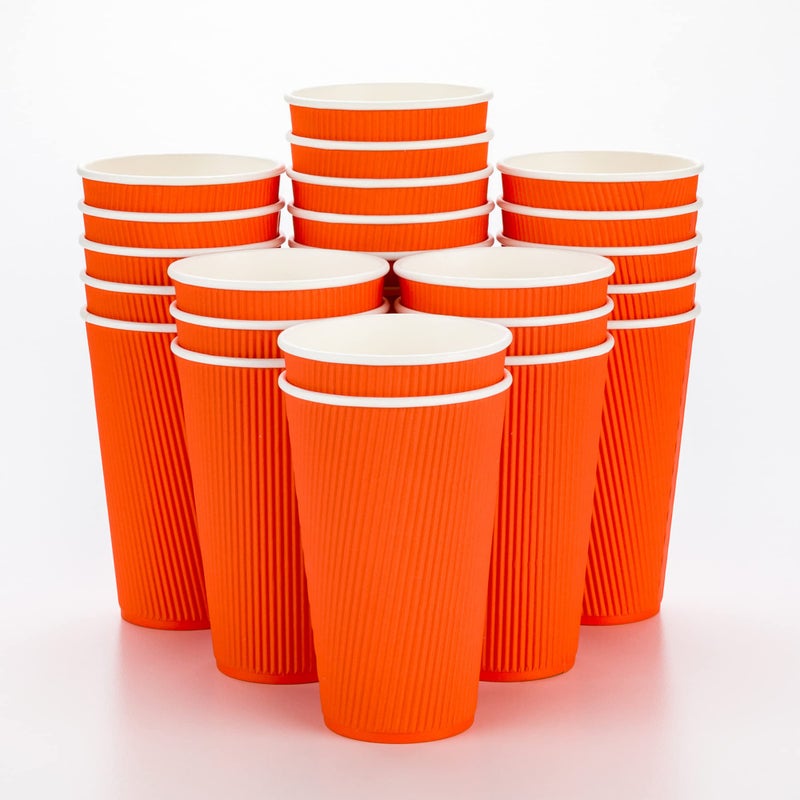 Restaurantware Restaurantware 16 Ounce Ripple Wall Disposable Coffee Cups 500 Insulated Orange Paper Tumblers Rolled Rim Design Lids Sold Separately for Hot Drinks like Tea Hot Chocolate and More 