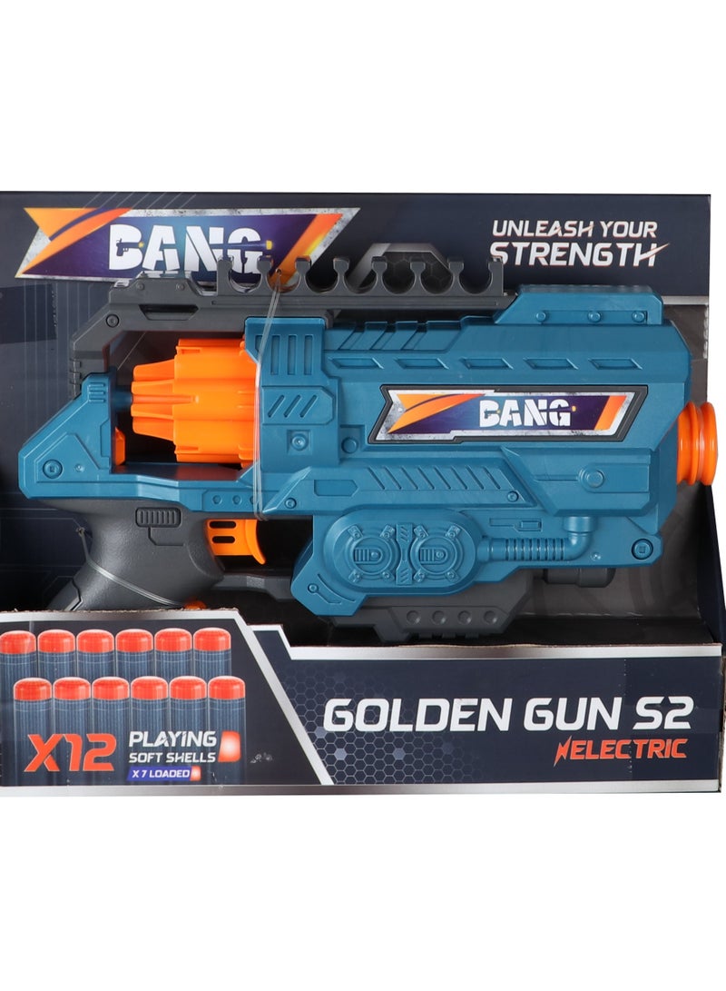 بانج مسدس لعبة جولدن غان S2 مع 12 طلقة، إطلاق كهربائي، مدى بعيد للأطفال - Image 1
